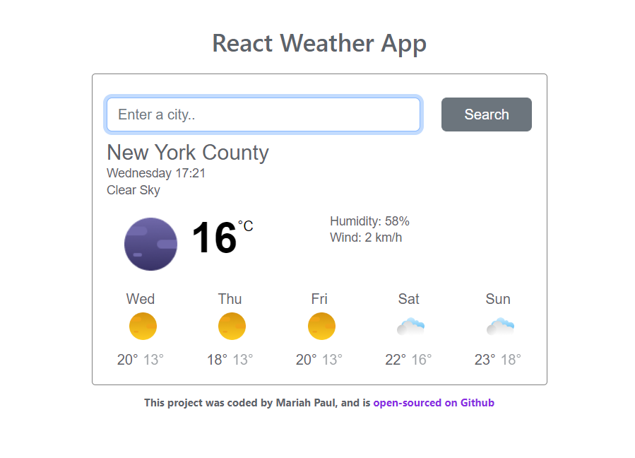 Screenshot of my weather project